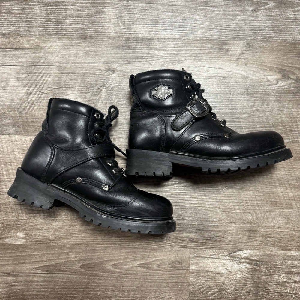 Harley-Davidson Motorcycles Black Leather Ankle Boots Size 8.5